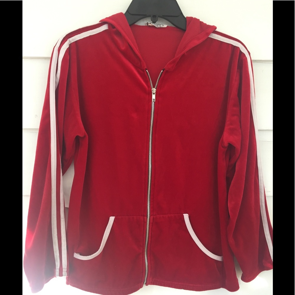 Retro look red velour zip up jacket!